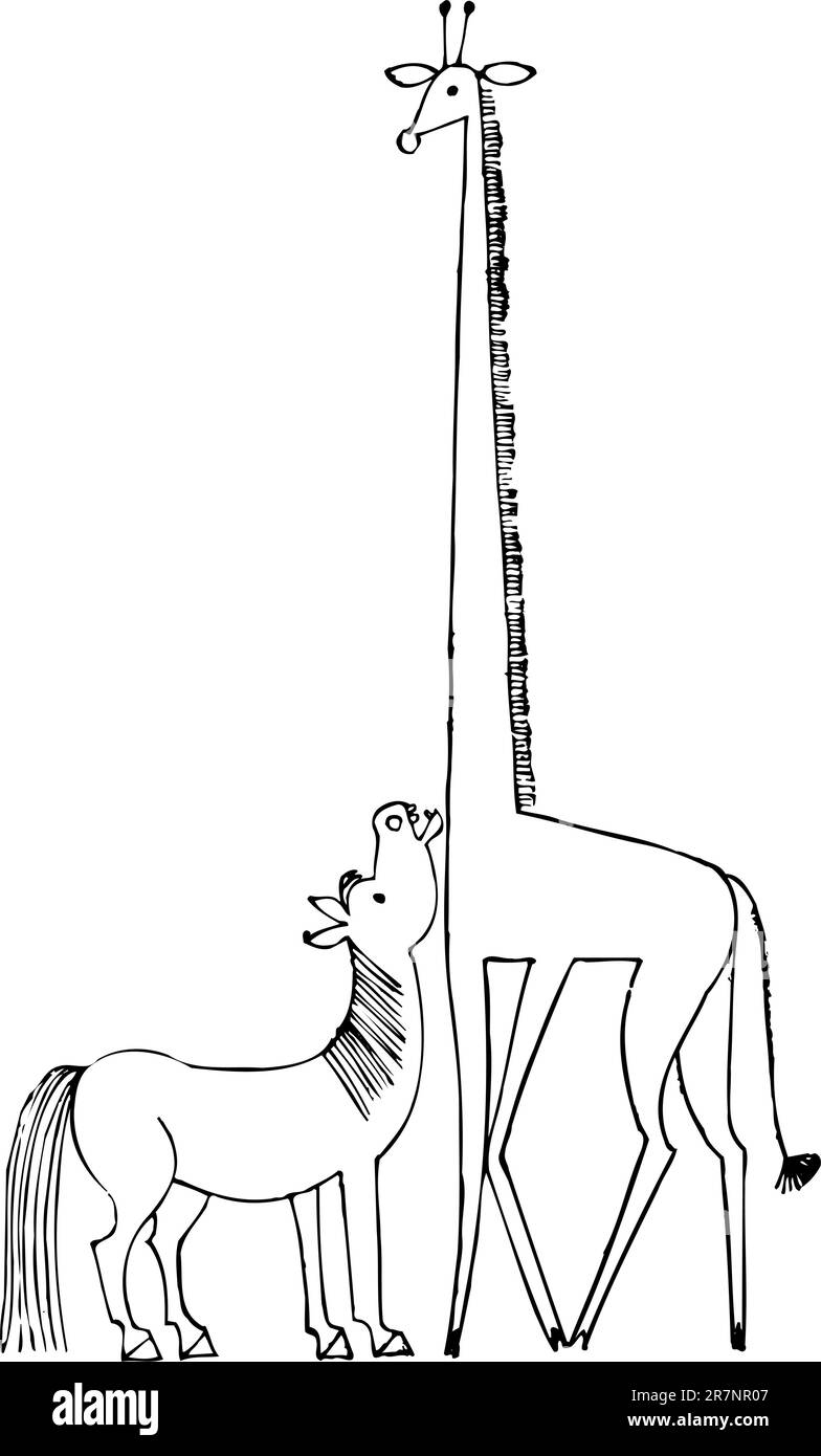 Grande girafe et petite poney Illustration de Vecteur