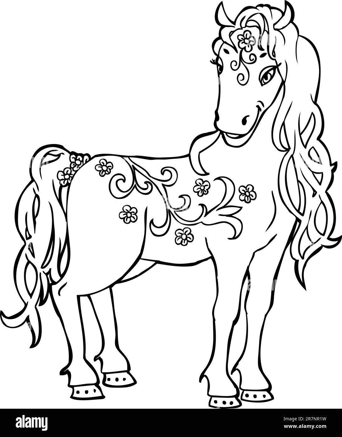 Adorable motif esquisse Doodle Magic Horse Fantasy Vector Illustration de Vecteur