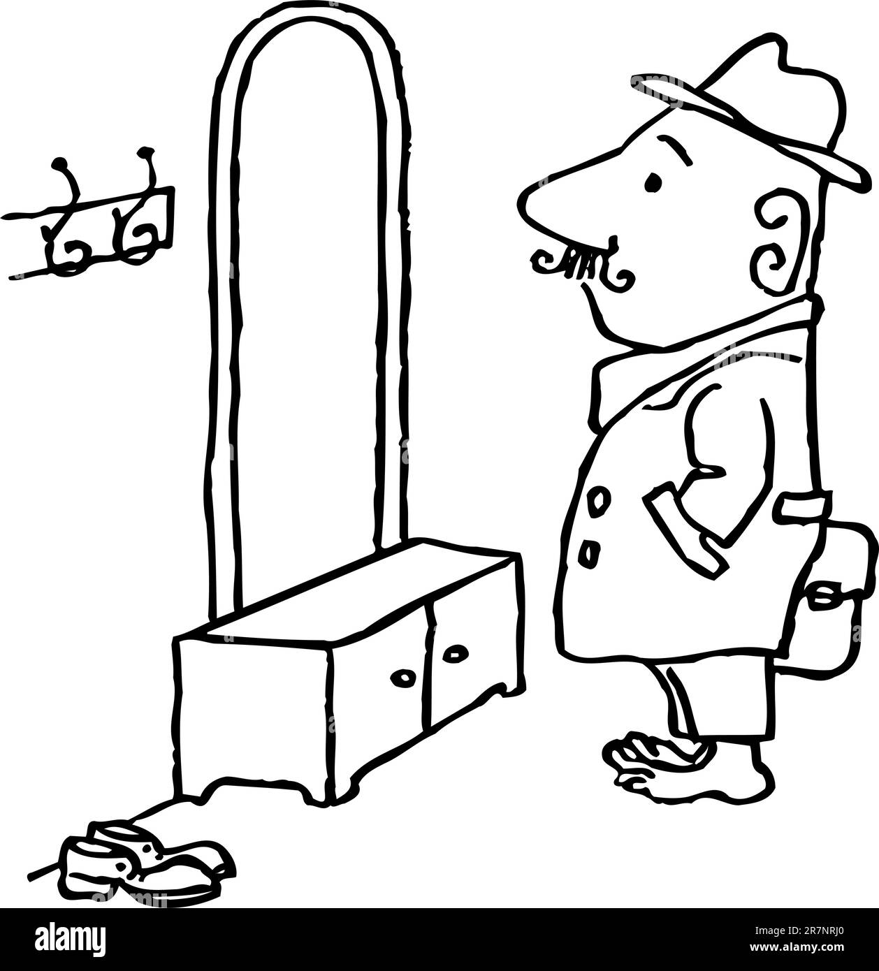 Homme sans chaussures au miroir Illustration de Vecteur