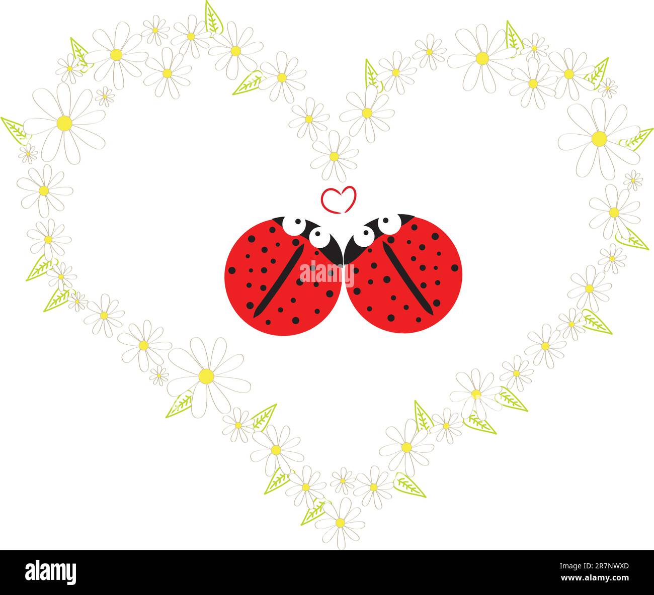 deux magnifiques coccinelles rouges en coeur de marguerite Illustration de Vecteur