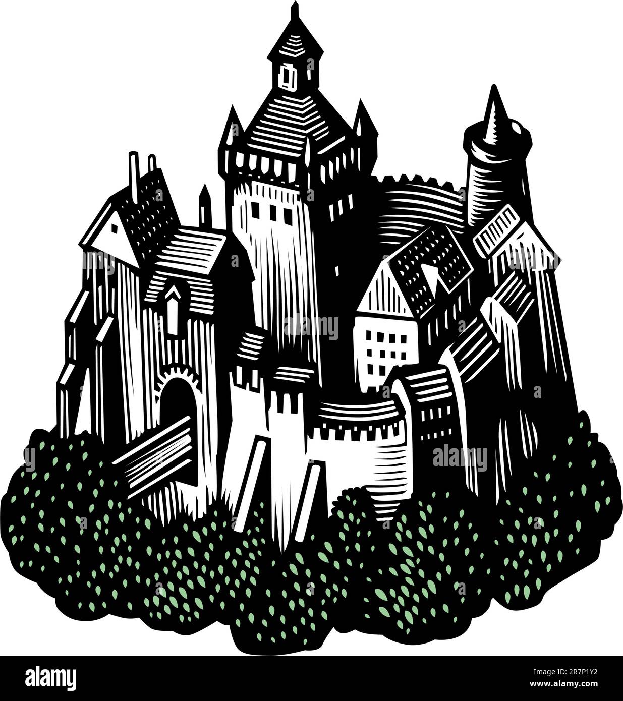 Vieux château sur blanc Illustration de Vecteur