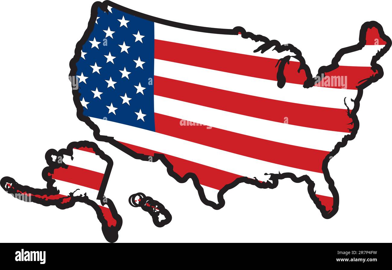 La forme de l'ensemble des États-Unis rempli avec le drapeau des États-Unis. Illustration de Vecteur