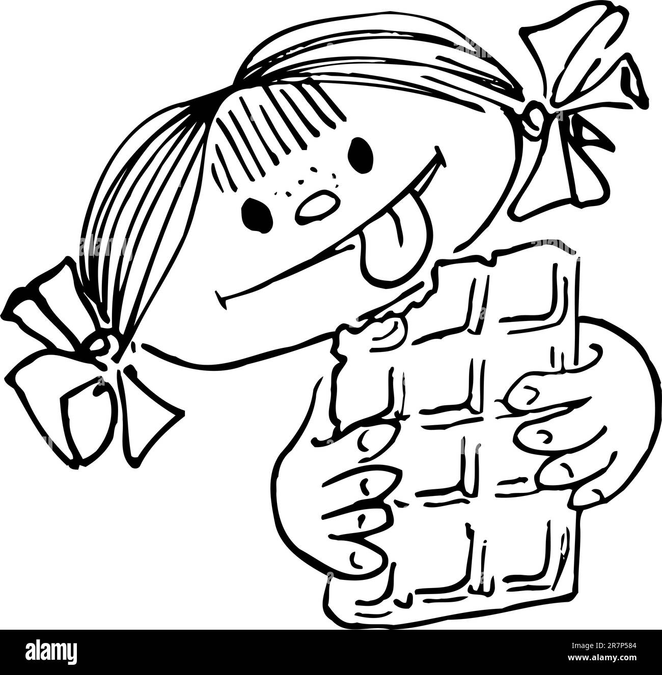 Little girl eating chocolate Illustration de Vecteur