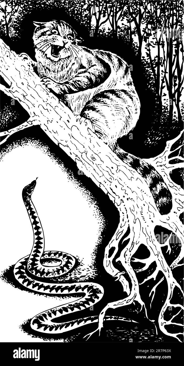 Lynx et serpent dans la forêt Illustration de Vecteur