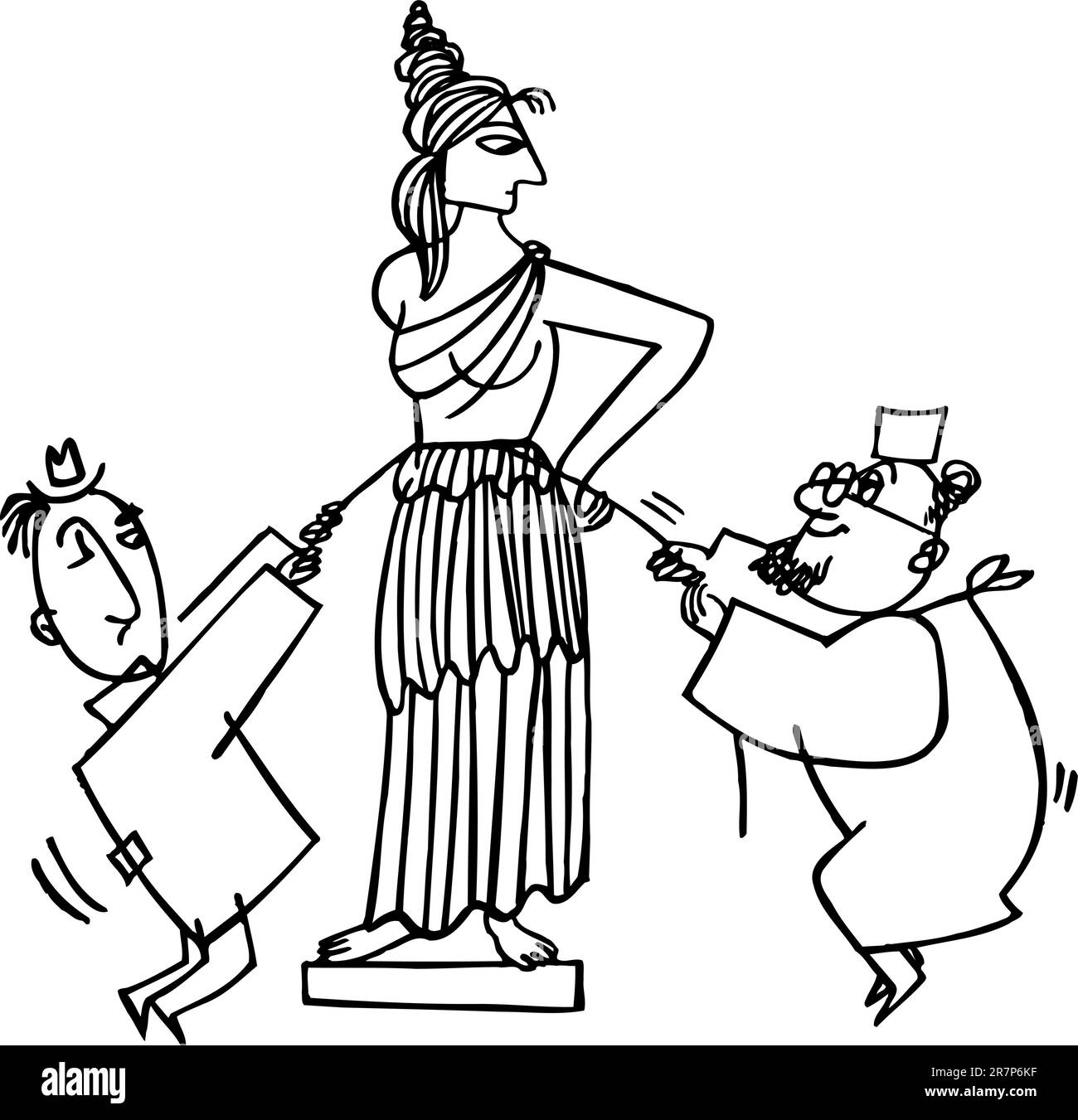 Statue de femme et deux hommes sur blanc Illustration de Vecteur