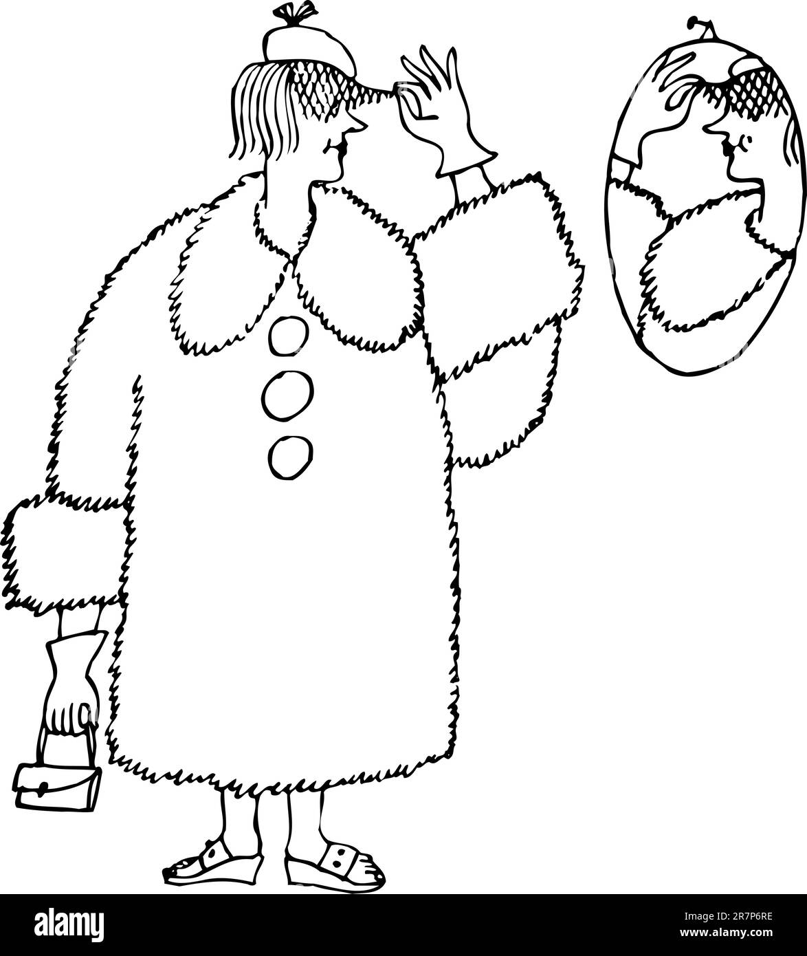 Femme se regardant dans le miroir sur blanc Illustration de Vecteur
