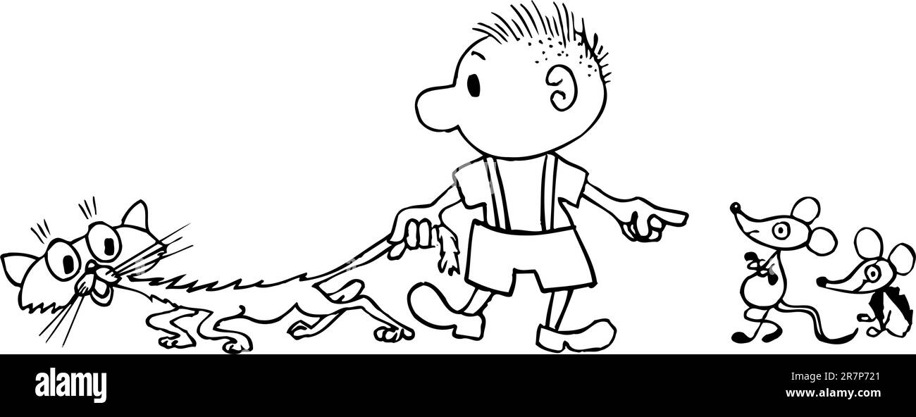 Garçon avec chat et souris Illustration de Vecteur
