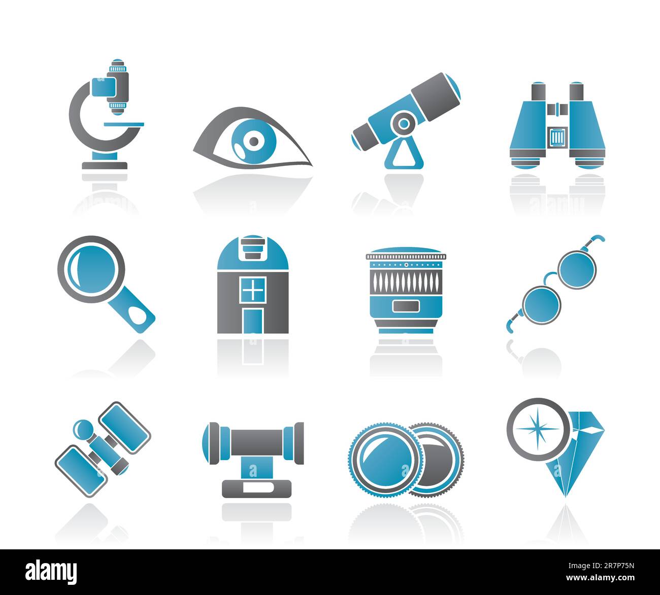 Lentille optique et icônes de l'équipement - vector icon set Illustration de Vecteur