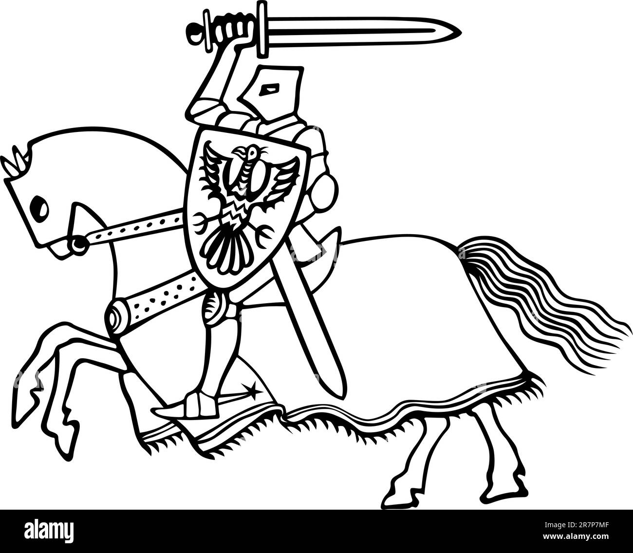 Chevalier sur cheval sur blanc Illustration de Vecteur