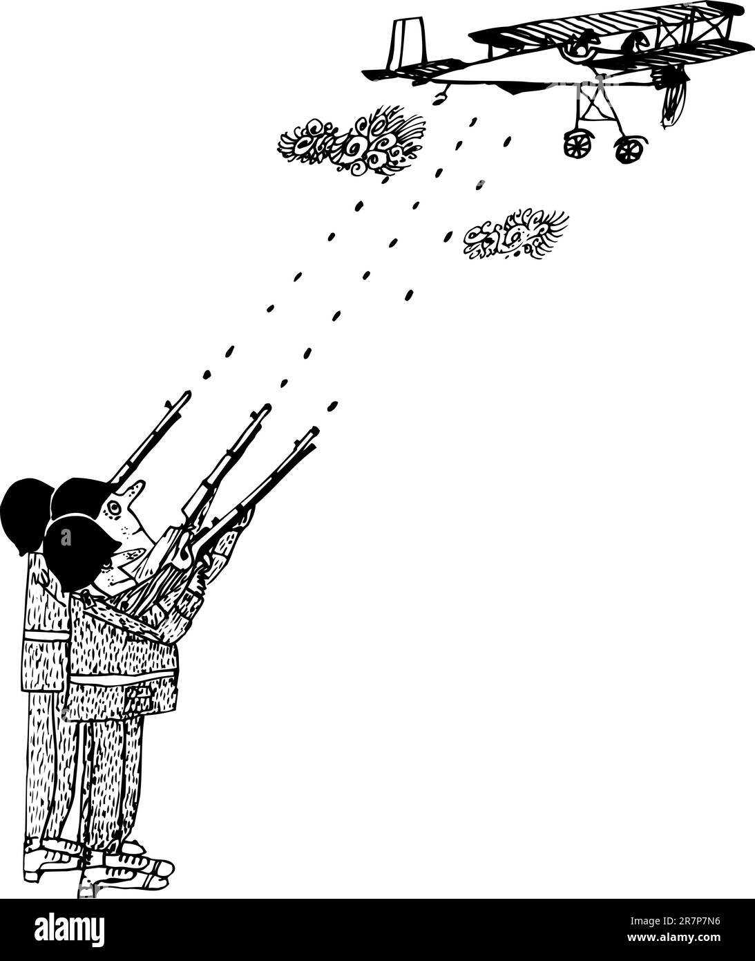 Soldats en train de tirer un avion Illustration de Vecteur
