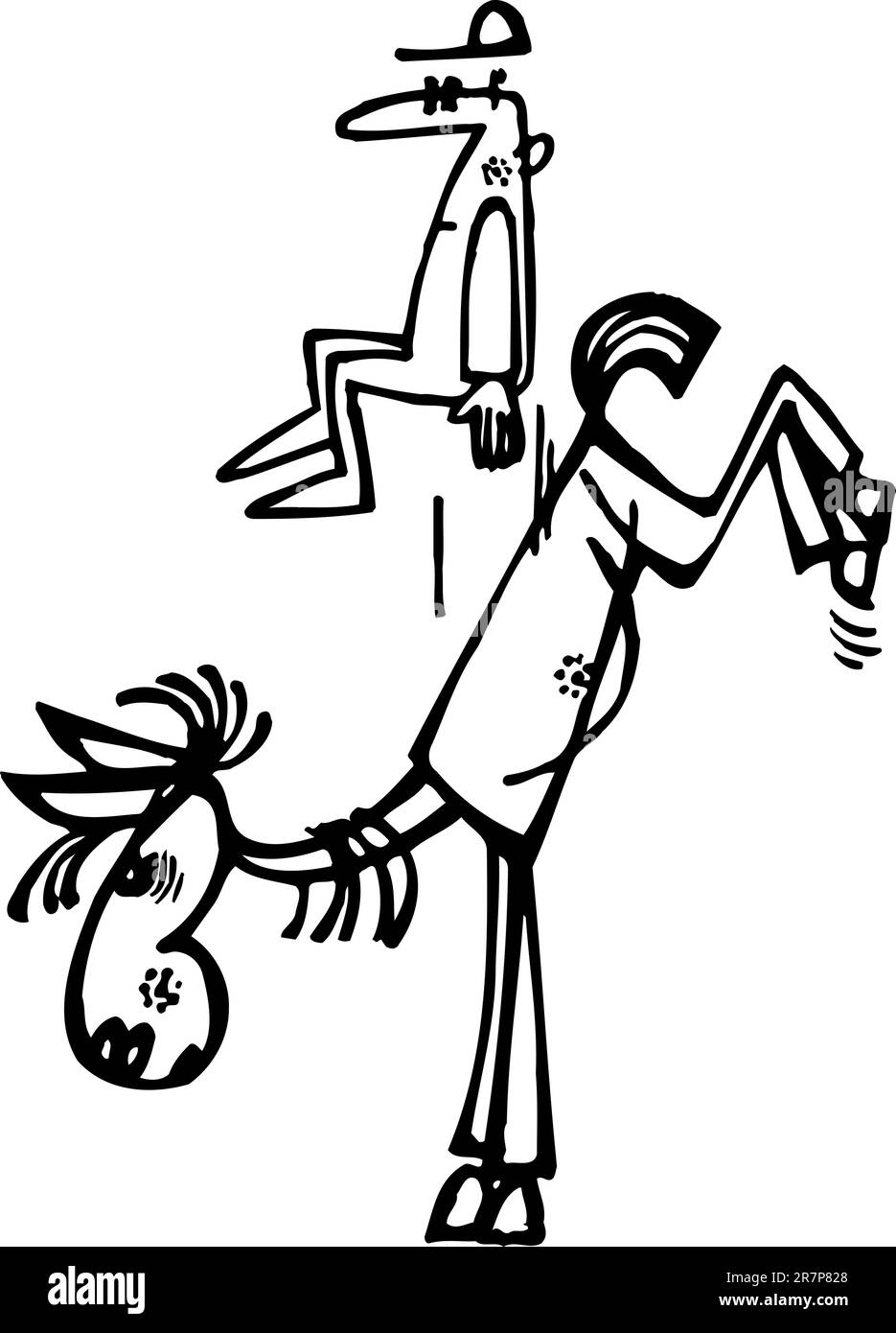 Un cheval qui donne un coup de pied sur le blanc Illustration de Vecteur