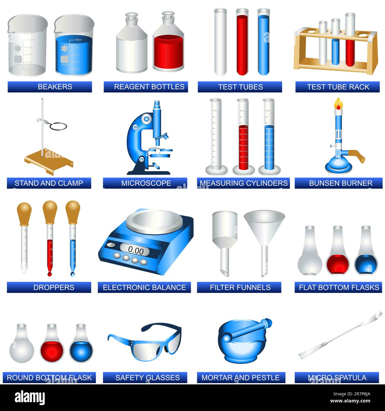 Une collection d'illustrations de différents outils de laboratoire. Illustration de Vecteur