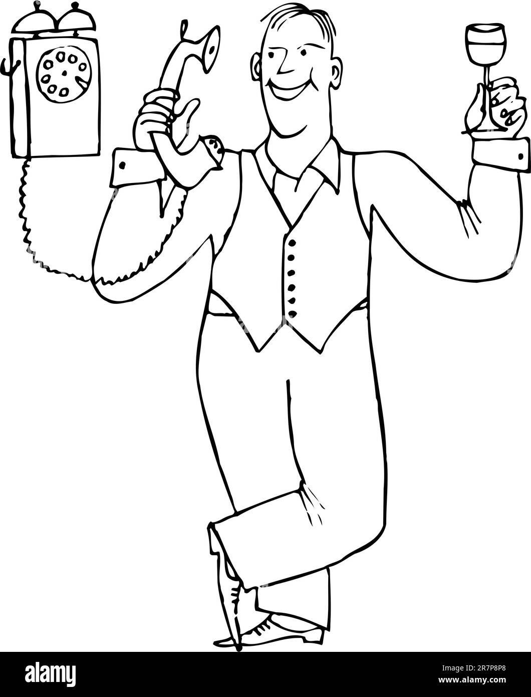 Homme heureux avec téléphone et lunettes de vin sur blanc Illustration de Vecteur