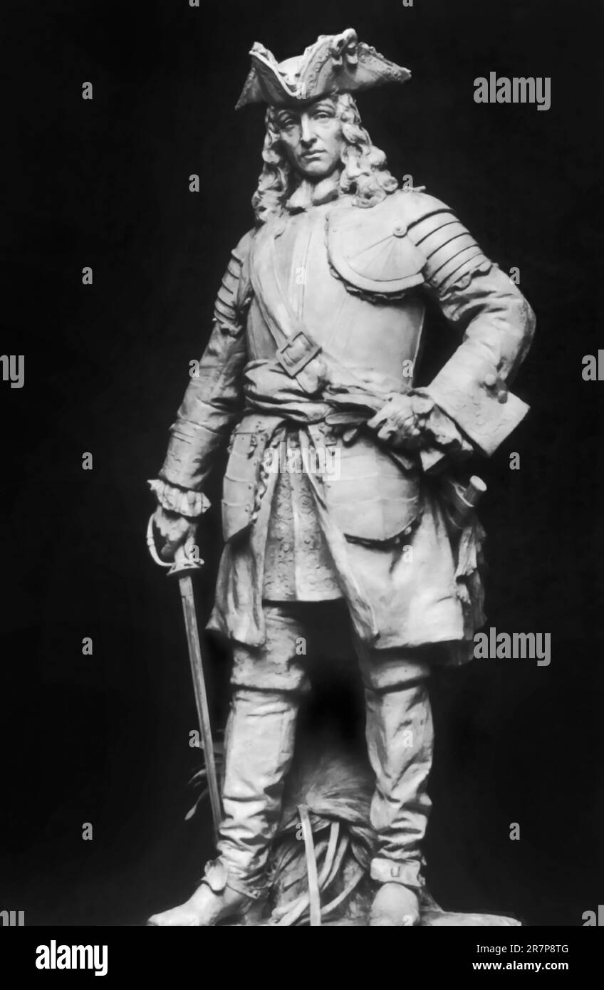 Statue du général James Edward Oglethorpe, fondateur de la colonie de Géorgie et planificateur de Savannah, sculptée par le célèbre Daniel Chester Français qui a également sculpté le Minuteman à Concord, ma, et la statue monumentale d'Abraham Lincoln pour le Lincoln Memorial à Washington, D.C. La statue d'Oglethorpe est la pièce maîtresse de la place historique Chippewa à Savannah, Géorgie, depuis 1910. (ÉTATS-UNIS) Banque D'Images