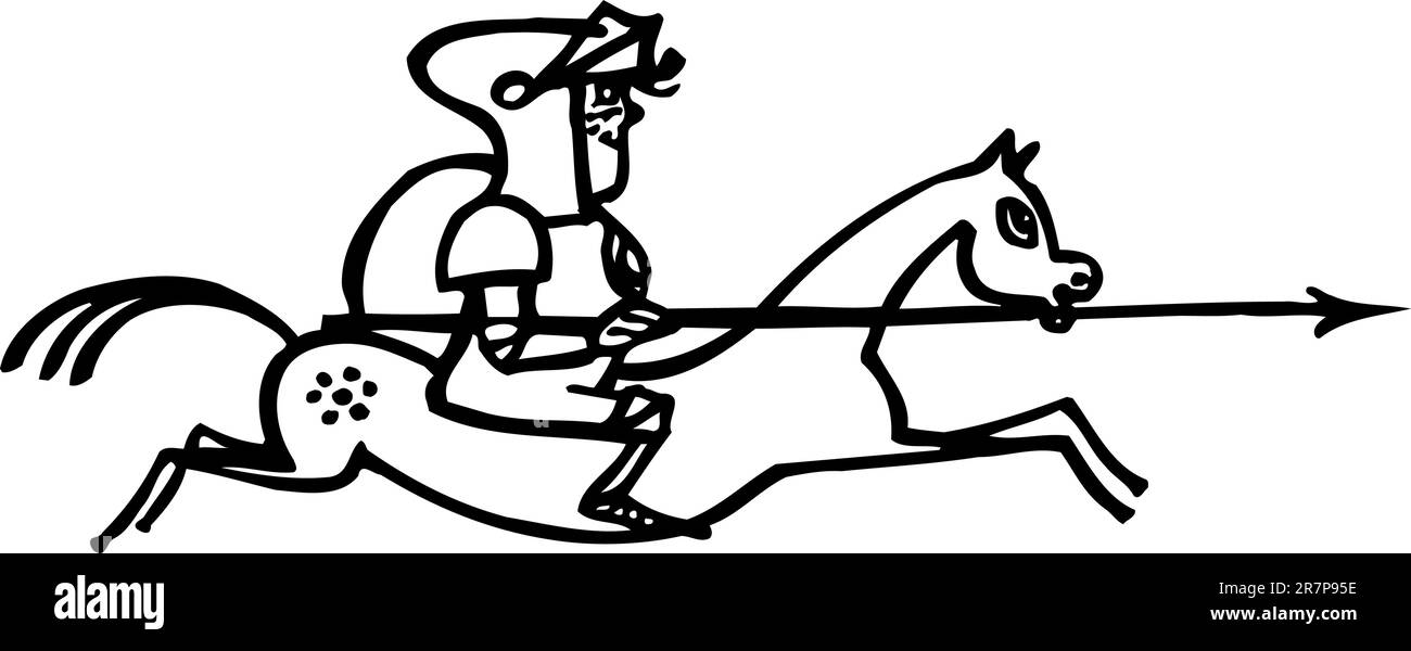 Drôle de chevalier sur le cheval sur blanc Illustration de Vecteur