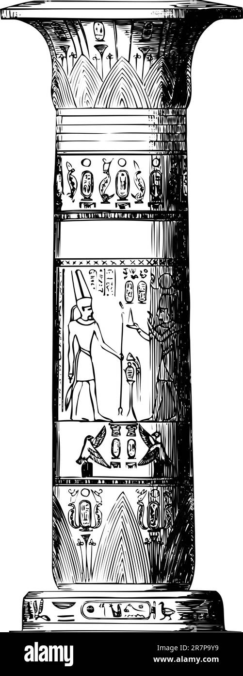 Pilier égyptien isolé sur blanc Illustration de Vecteur