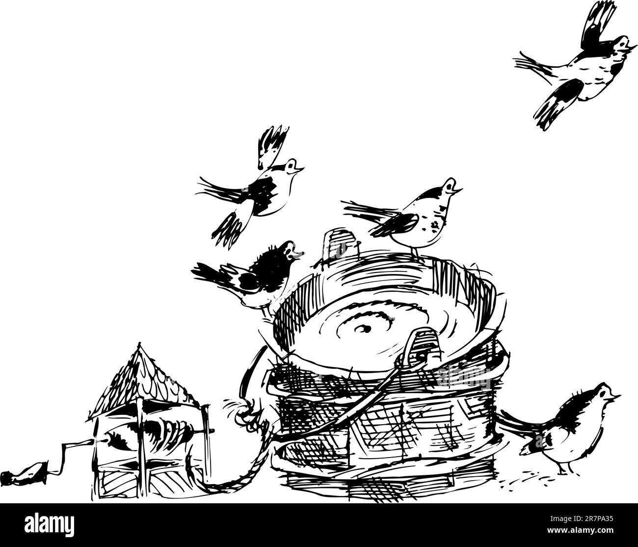Oiseaux au puits Illustration de Vecteur