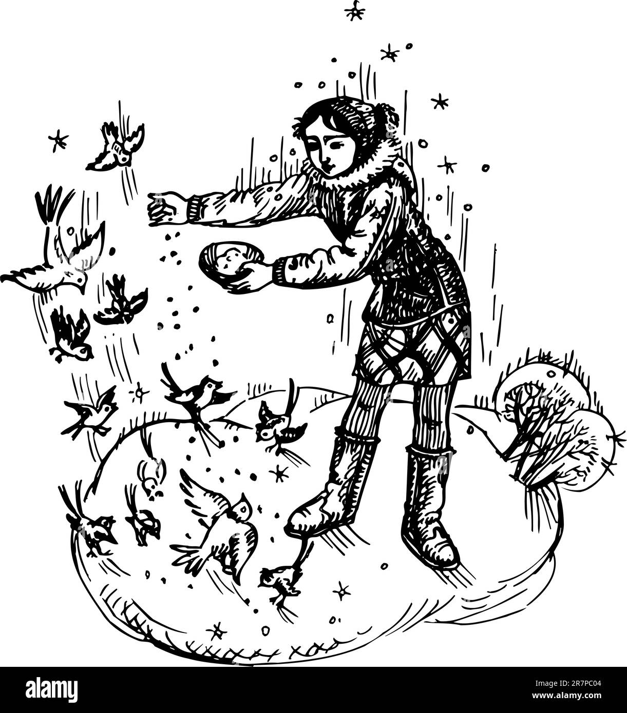 Girl nourrir les oiseaux Illustration de Vecteur