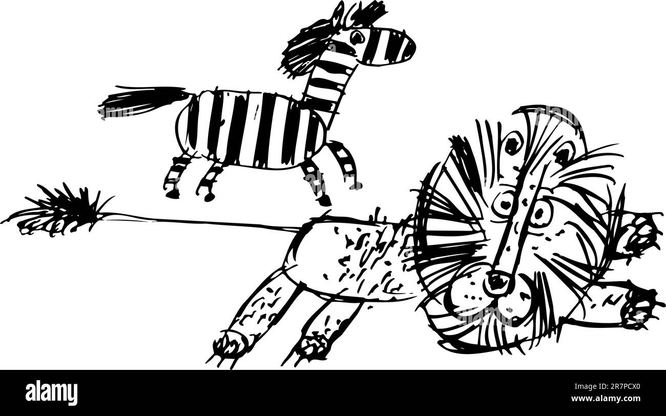 Lion et zèbre isolés sur blanc Illustration de Vecteur
