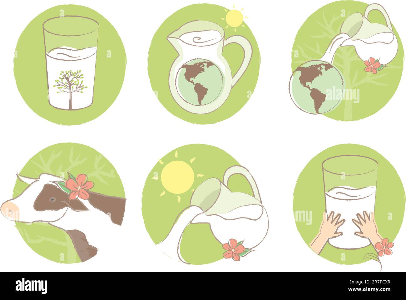 Un ensemble d'illustrations sur le thème du lait écologique. Illustration de Vecteur