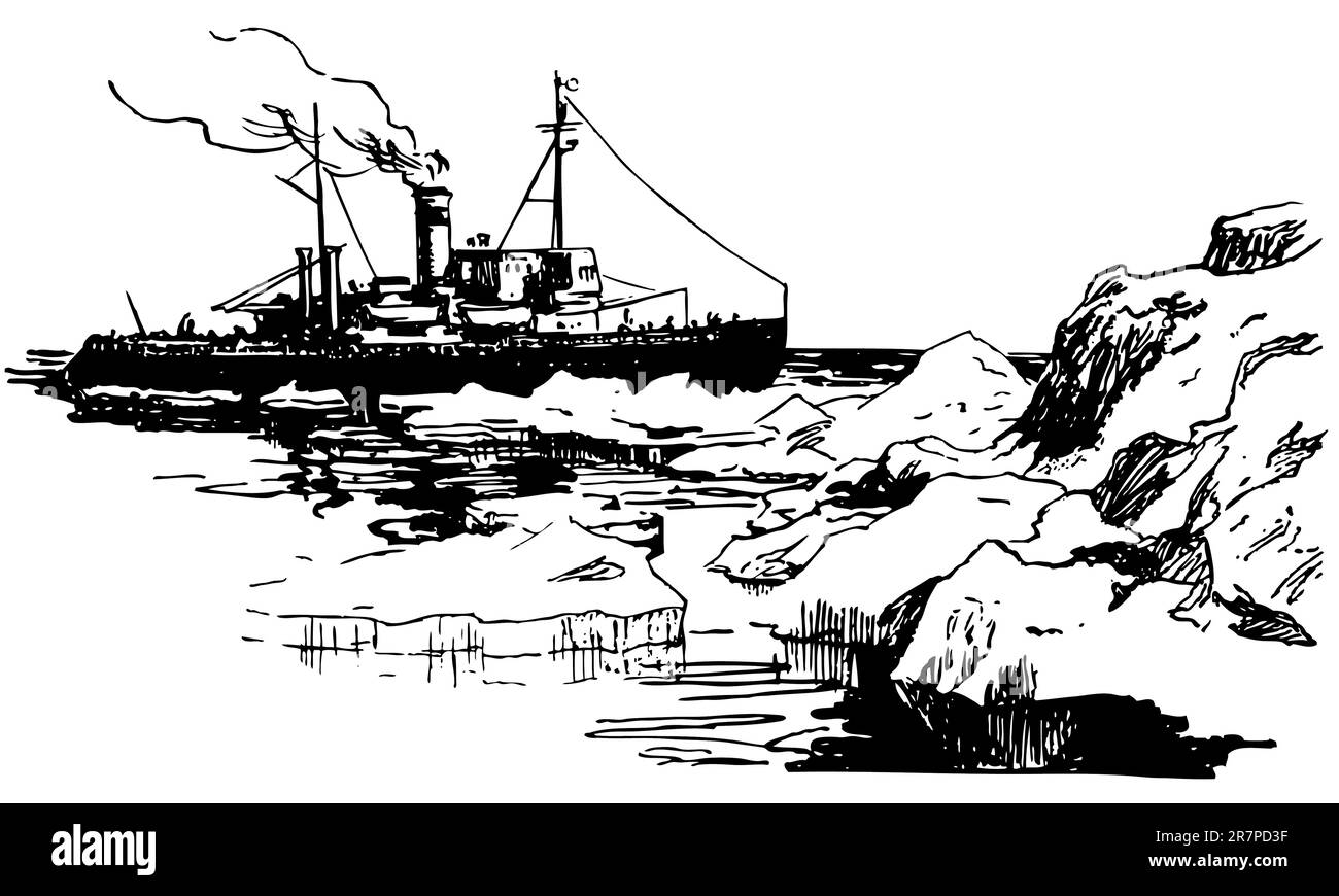 Navire dans les eaux iceberg Illustration de Vecteur