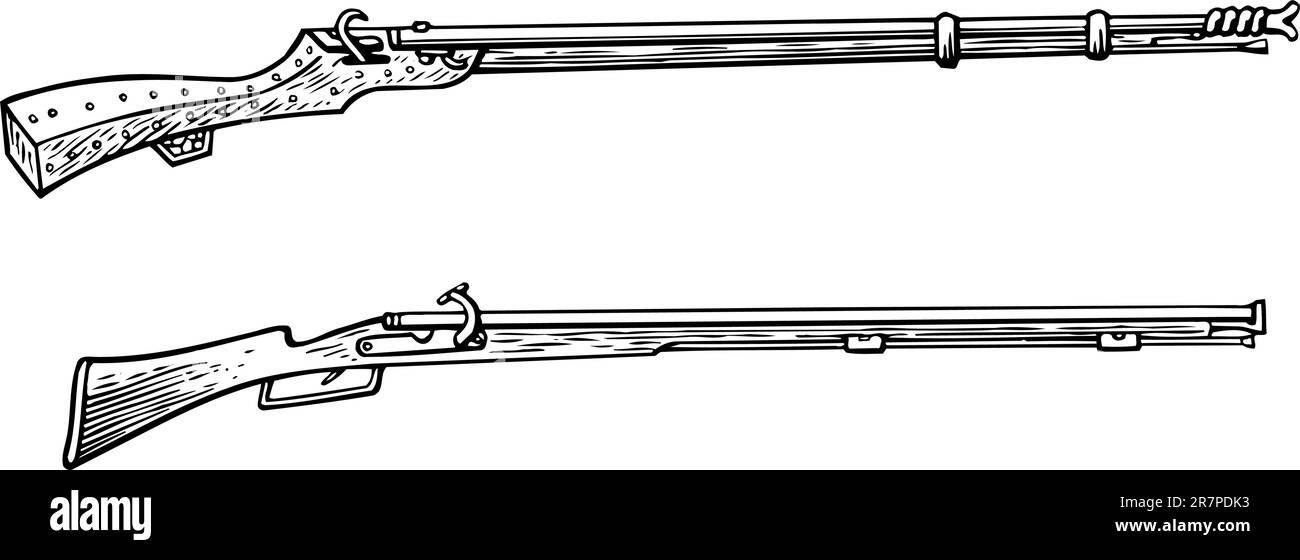 Deux vieux pistolet de chasseur isolé sur blanc Illustration de Vecteur
