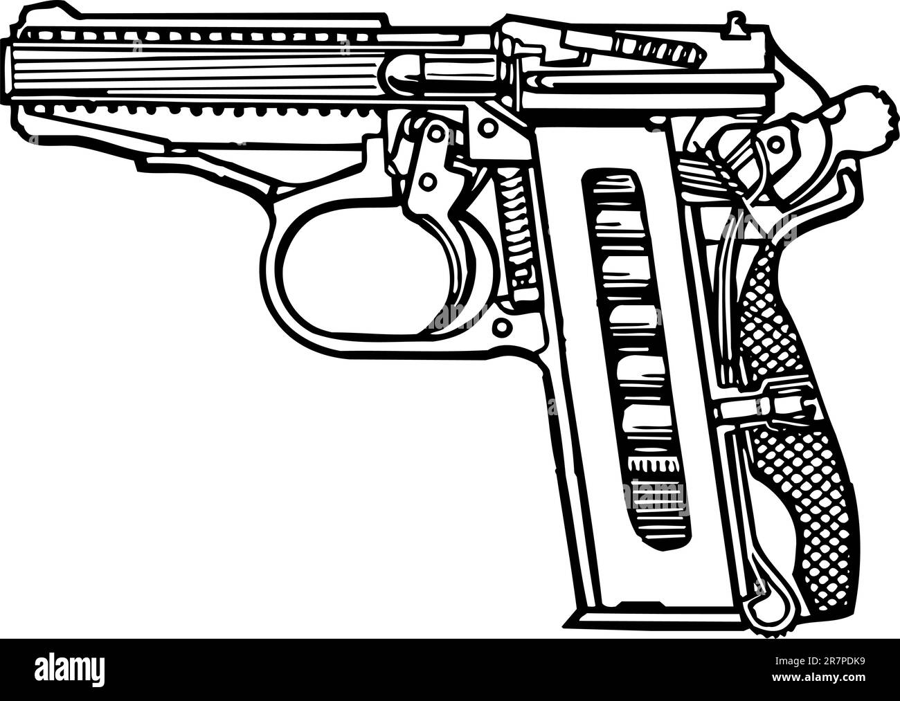 Schéma de pistolet isolé sur blanc Illustration de Vecteur