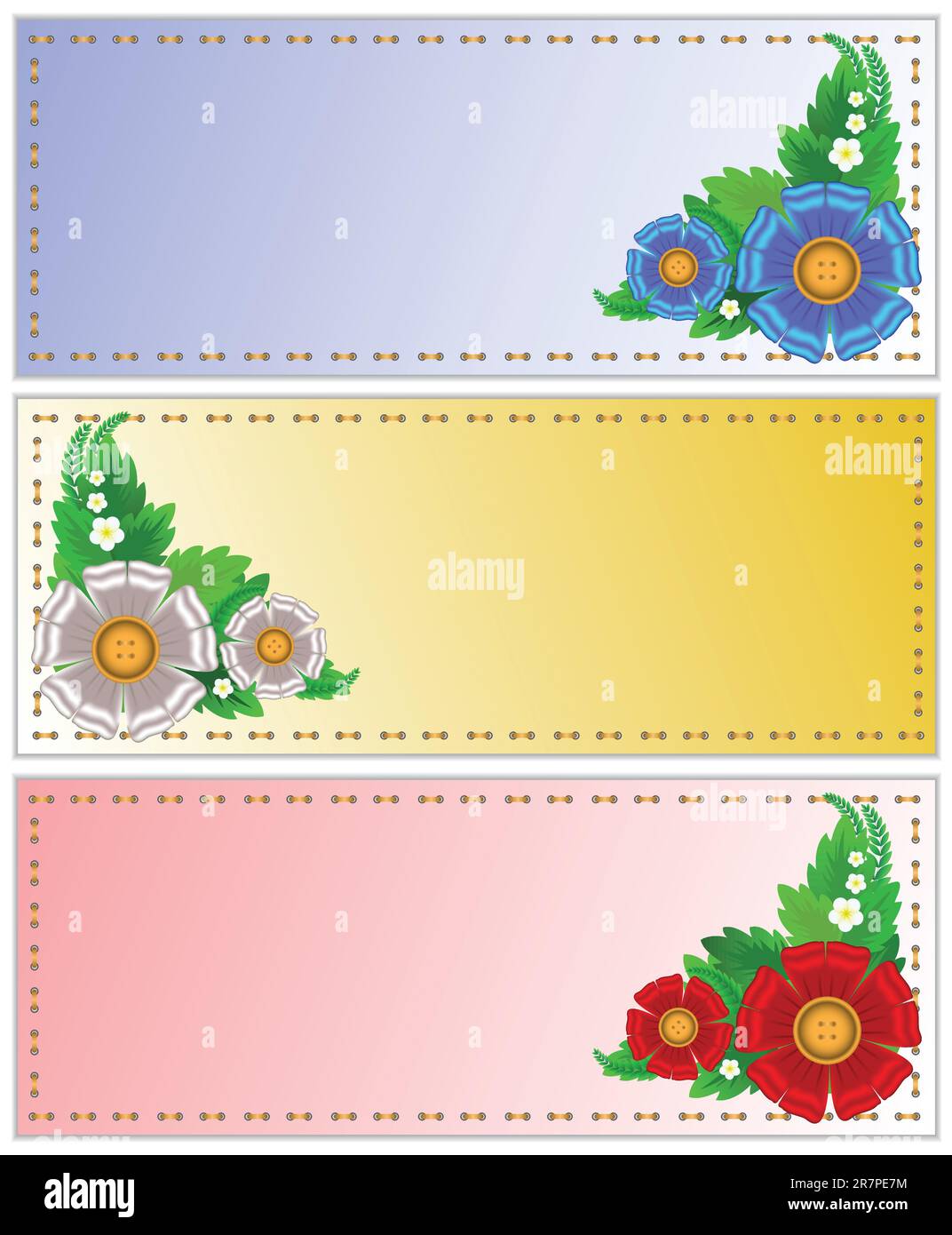 jeu de cartes de visite colorées avec fleurs en tissu Illustration de Vecteur