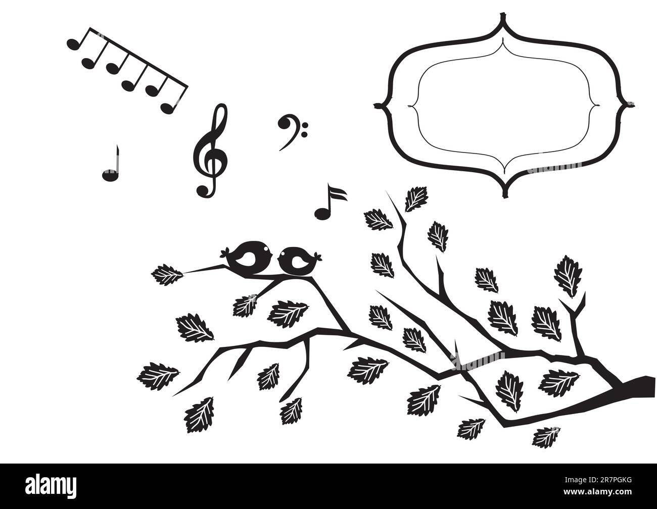Illustration vectorielle d'une branche avec des oiseaux et des notes musicales Illustration de Vecteur