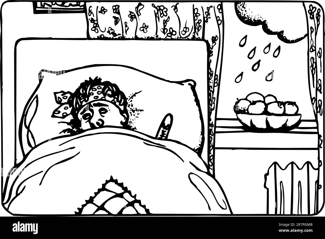 Garçon malade dans son lit Illustration de Vecteur