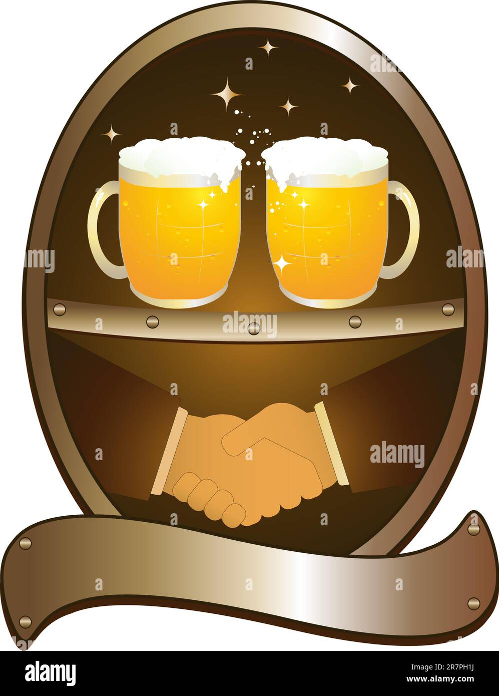 deux tasses de bière et une poignée de main amicale Illustration de Vecteur
