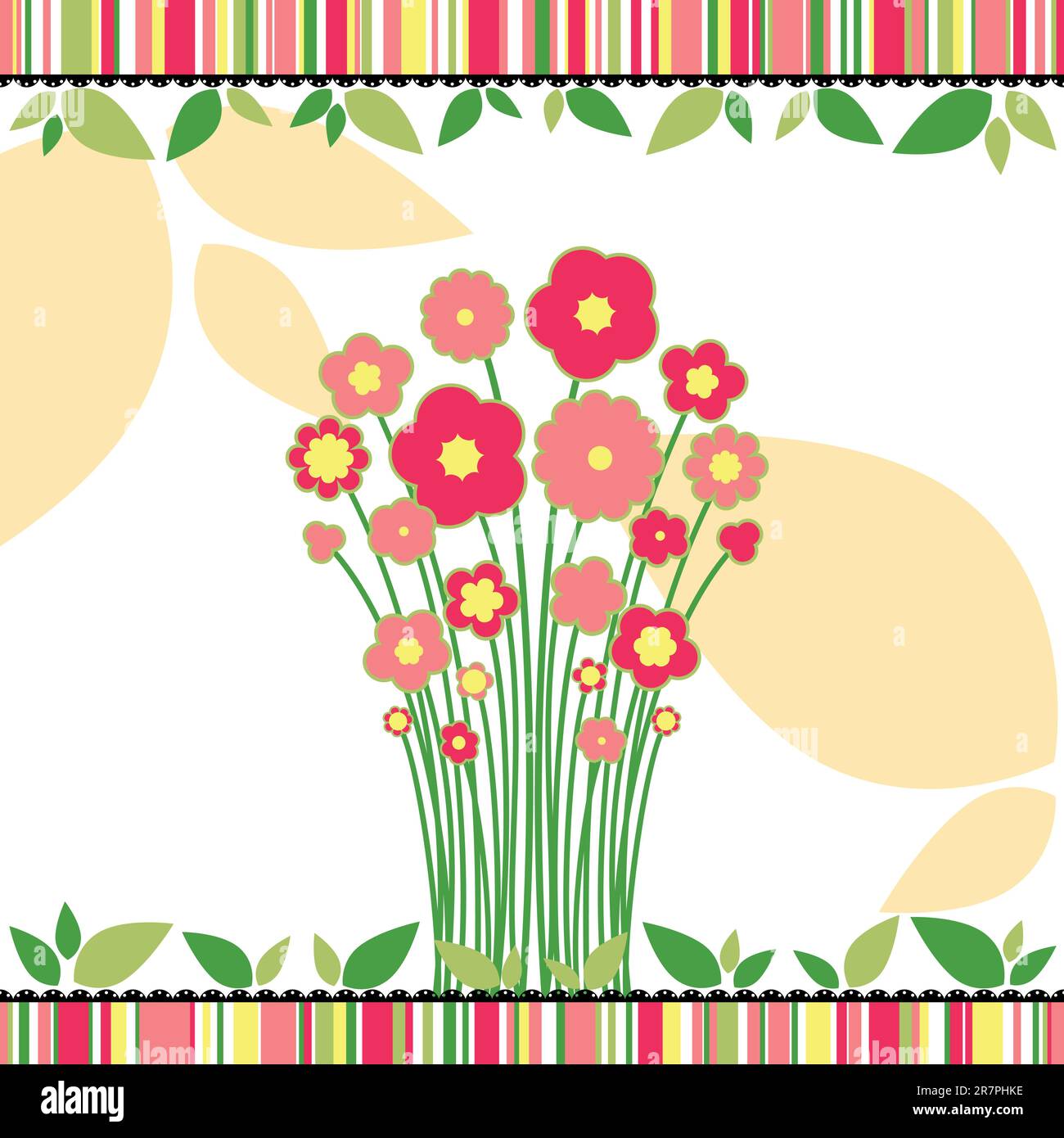 Carte de souhaits avec amour printemps fleurs colorées sur fond à rayures colorées Illustration de Vecteur