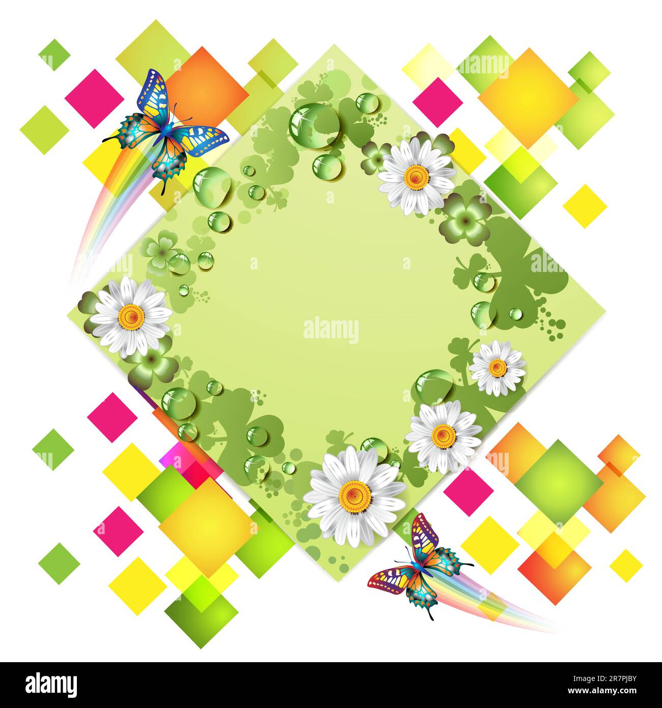 Arrière-plan abstrait vert avec papillons et fleurs Illustration de Vecteur
