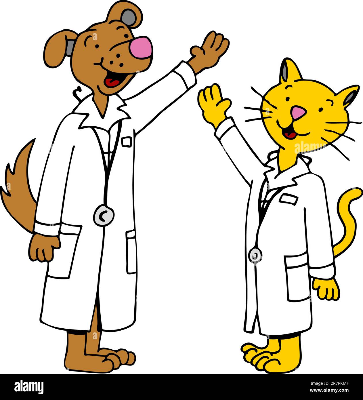 Une image de chat et chien médecins avec bras levés. Illustration de Vecteur