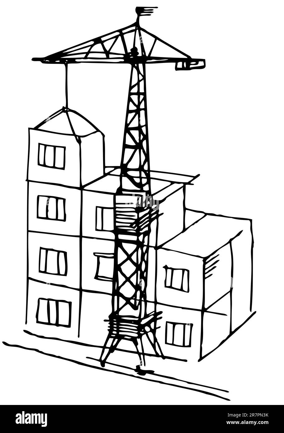 Bâtiment de maison et grande grue Illustration de Vecteur