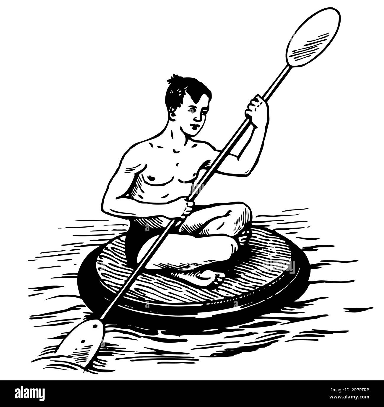 Garçon sur un bateau à air-bag d'époque Illustration de Vecteur