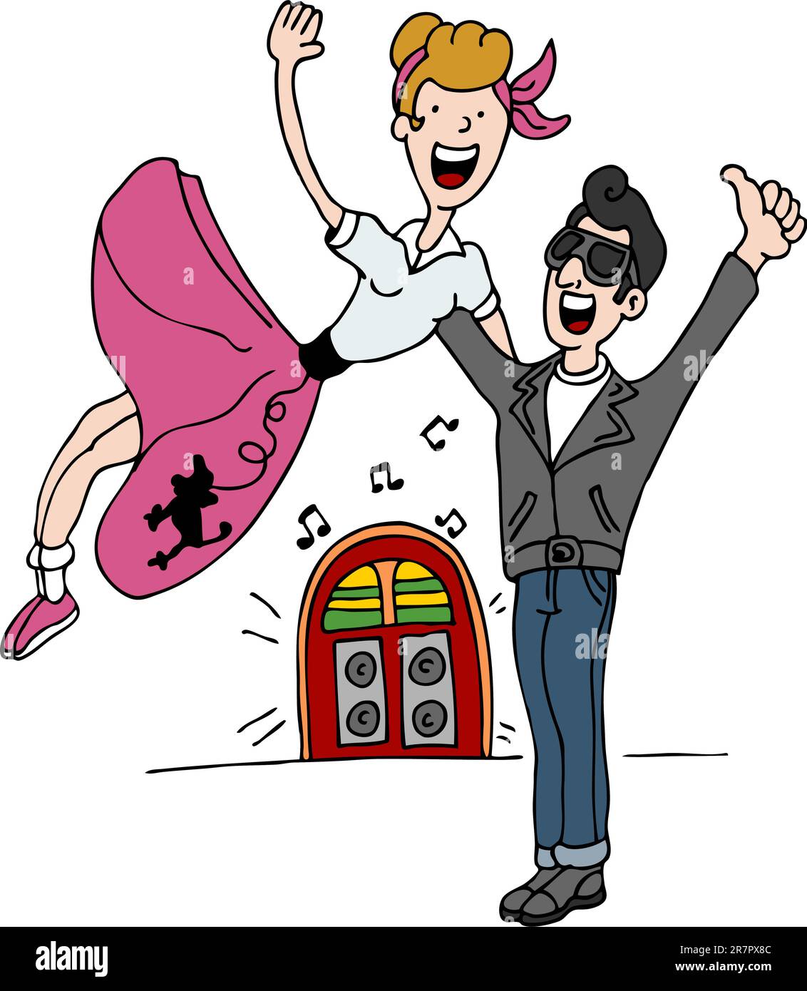 Une image de danseurs lors d'un retro sock hop. Illustration de Vecteur
