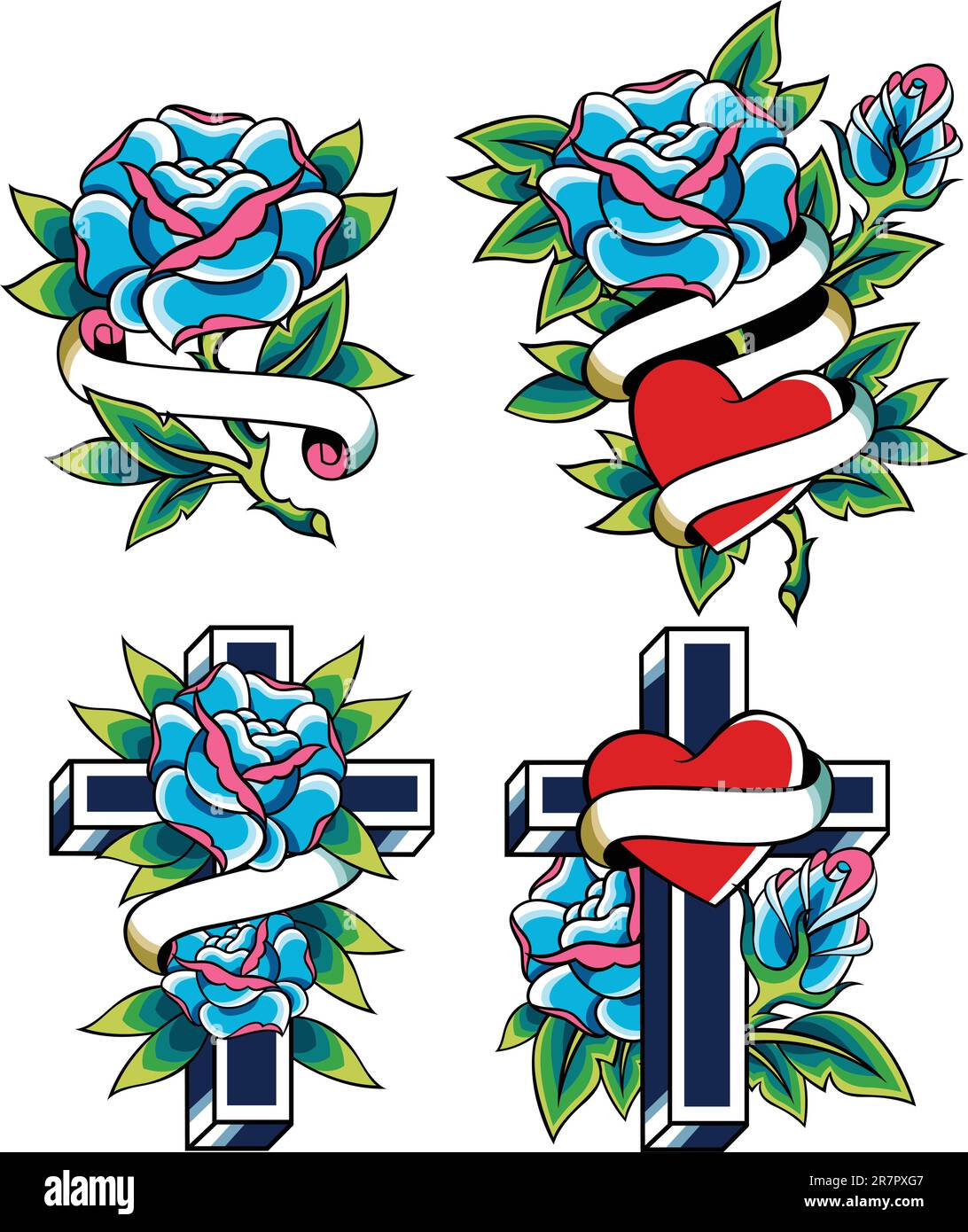 emblème classique de croix et de rose Illustration de Vecteur