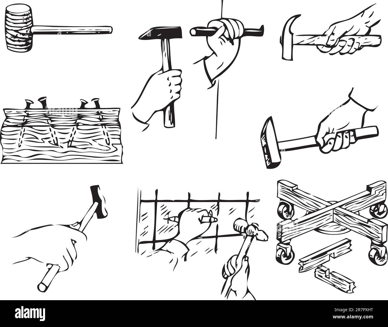 Outils liés au travail avec les marteaux. Illustration vectorielle d'un format EPS. Illustration de Vecteur