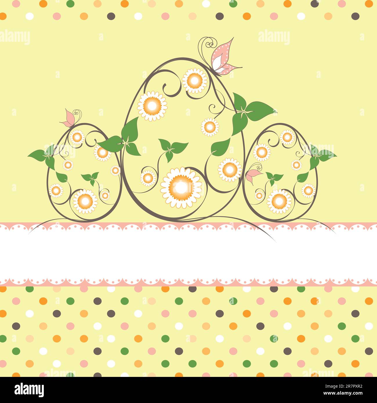 Carte de vœux de Pâques Printemps daisy papillon sur fond jaune Illustration de Vecteur