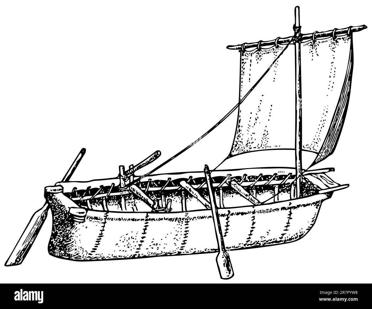 Bateau umiak isolé sur blanc Illustration de Vecteur