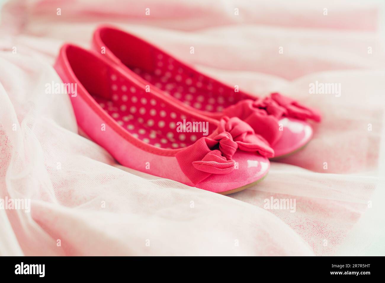 Chaussures de ballerine rose pour petite fille sur la jupe tutu Banque D'Images