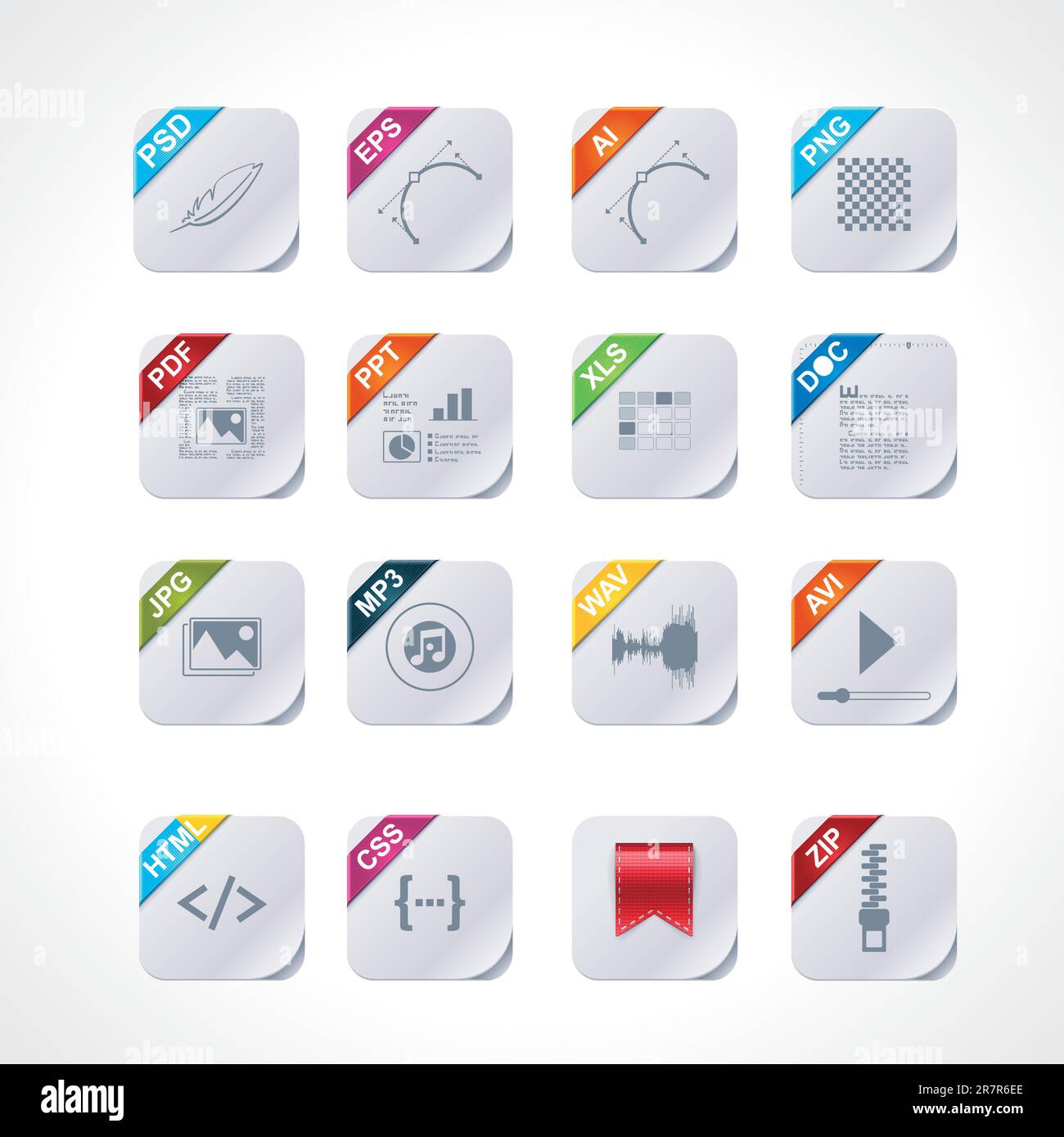 Ensemble d'icônes représentant différents types de fichiers (version carrée) Illustration de Vecteur
