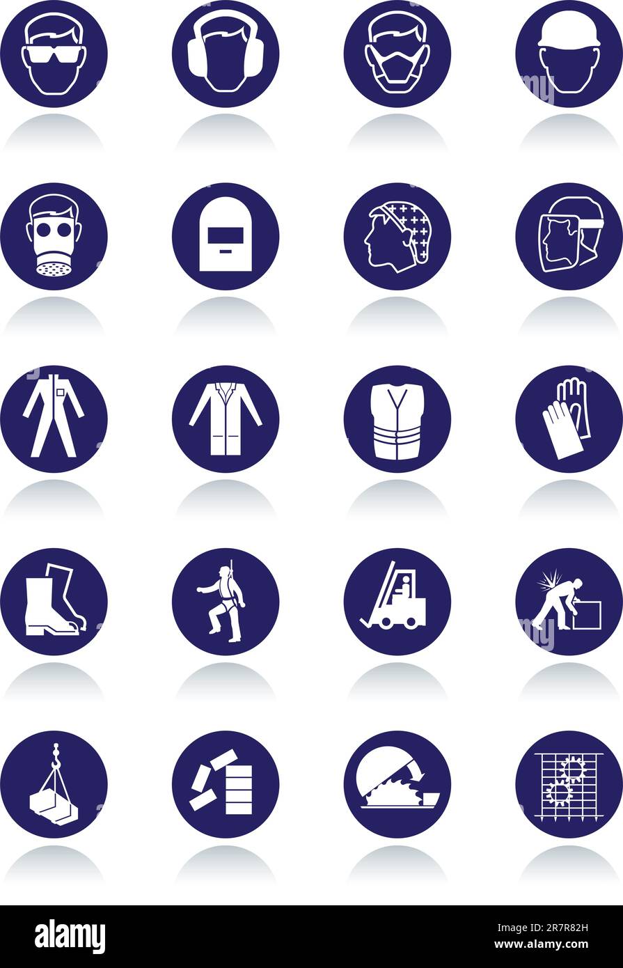 Jeu d'illustrations de panneaux de communication internationaux pour les lieux de travail. Tous les objets vectoriels et les détails sont isolés et regroupés. Couleurs, réflexion... Illustration de Vecteur