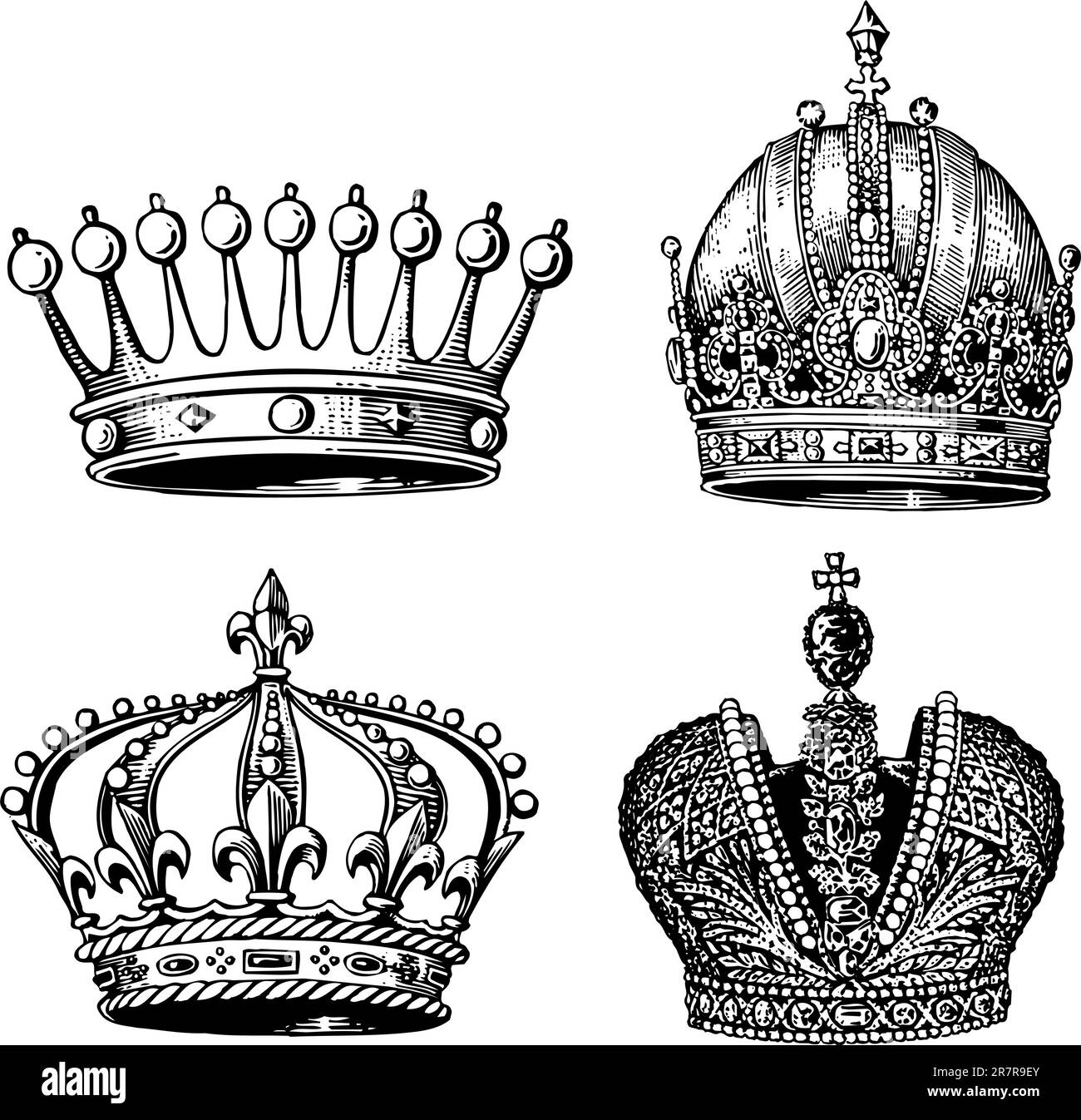 Quelques couronnes différentes isolées sur fond blanc Illustration de Vecteur