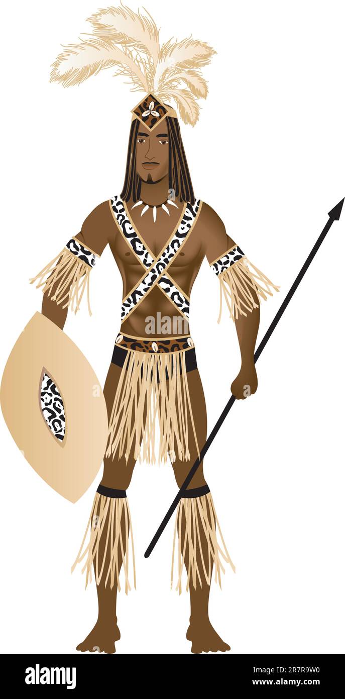 Illustration vectorielle d'un homme vêtu du costume d'Halloween du carnaval de Zulu. Illustration de Vecteur