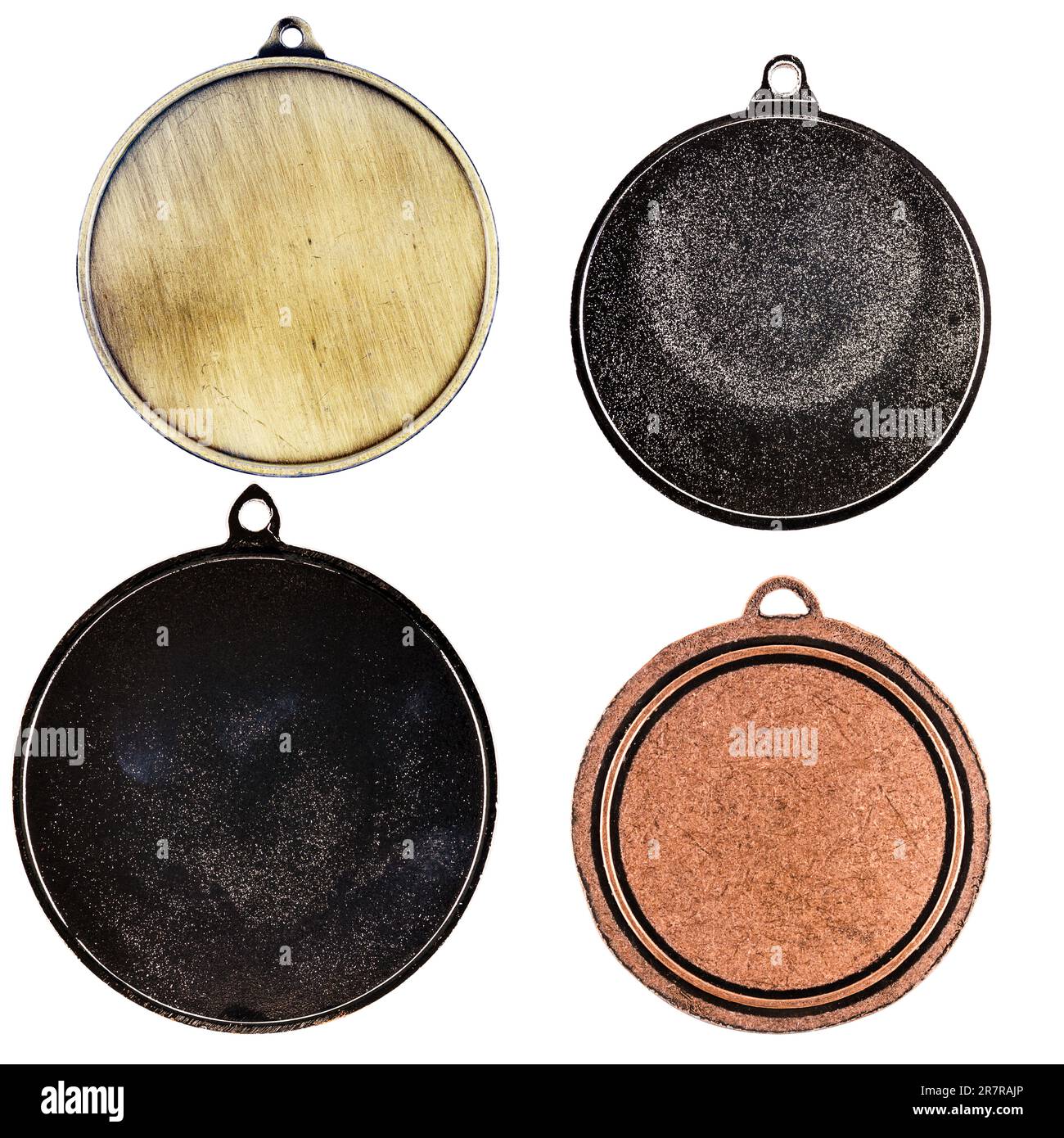 Collection de médailles d'or et de bronze vierges isolées sur fond blanc Banque D'Images