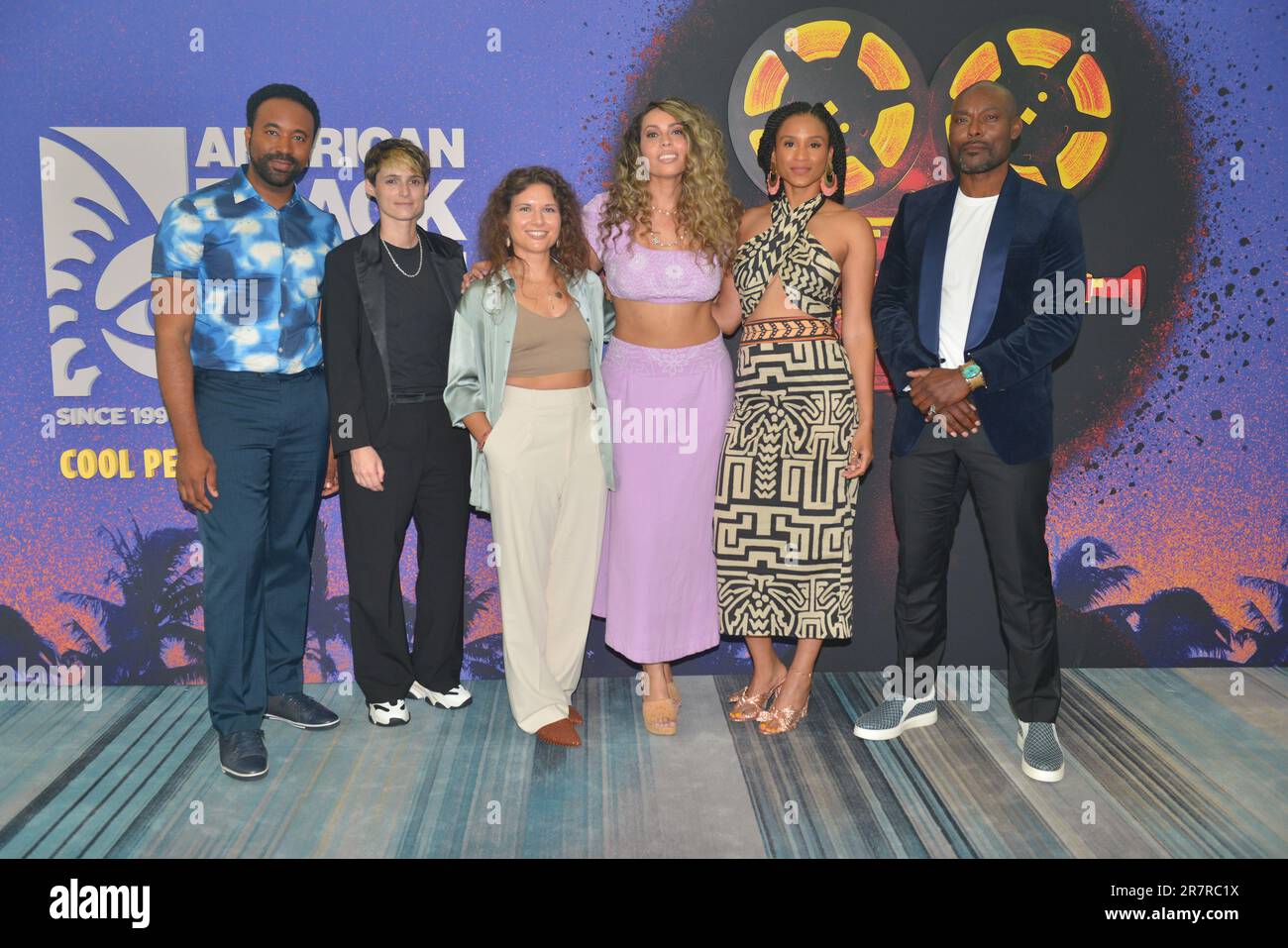 MIAMI BEACH, FLORIDE - 14 JUIN : Casey Ford Alexander, Loren Swan, Kate Szekely, Kelley kali, Shein Mompremier et Jimmy Jean-Louis assistent à la projection « Jagged Mind » lors du festival américain du film noir de 2023 au centre des congrès de Miami Beach à 14 juin 2023, à Miami Beach, en Floride. (Photo de JL/Sipa USA) Banque D'Images