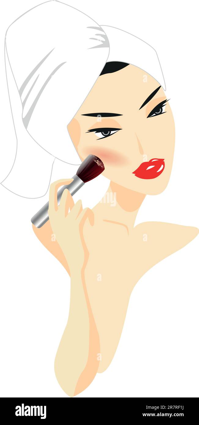 Woman applying make-up isolé sur fond blanc Illustration de Vecteur