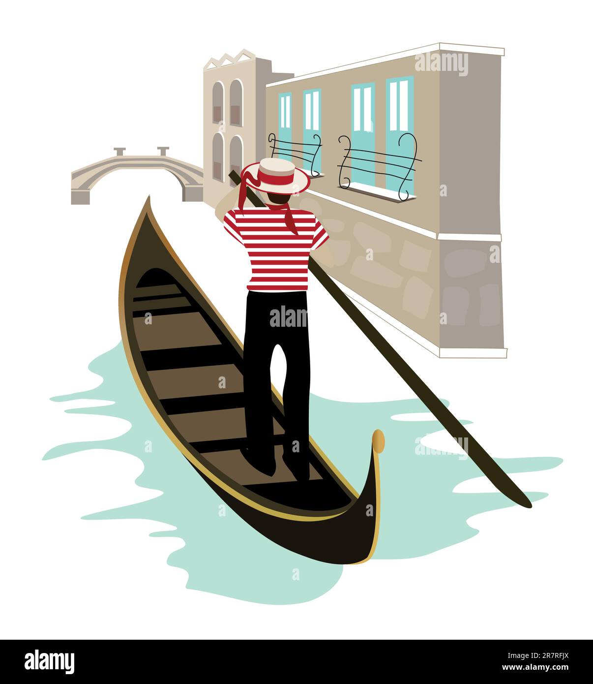 Vue sur le canal de Venise avec un gondolier sur son gondola Illustration de Vecteur